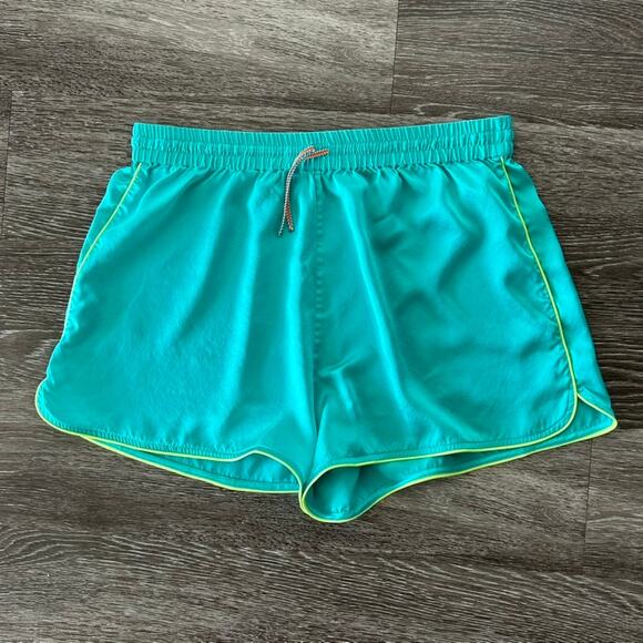 EUC DANNIJO Silk Neon Turquoise Boxing Shorts 100% Silk Sz Large Drawstring Teal - Picture 15 of 16